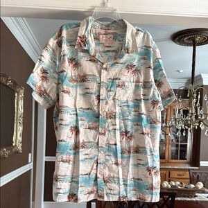 American Eagle Outfitters Blue and Cream Casual Button Down Shirt